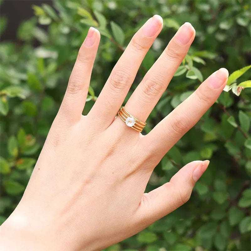 Anillo de Acero Inoxidable, Boutique, Color Sólido, Enchapado, Bisutería Fina, Estilo Elegante, Circón, Clásico, Unisexo, Anillo Abierto