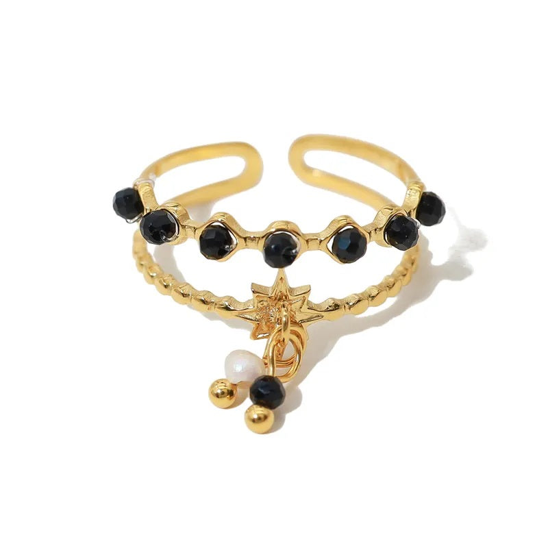 Anillo de Acero Inoxidable, Boutique, Enchapado, Bisutería Fina, Estilo Retro, Vintage, Unisexo, Anillo Abierto, Piedra Natural, Estrella, Colgante