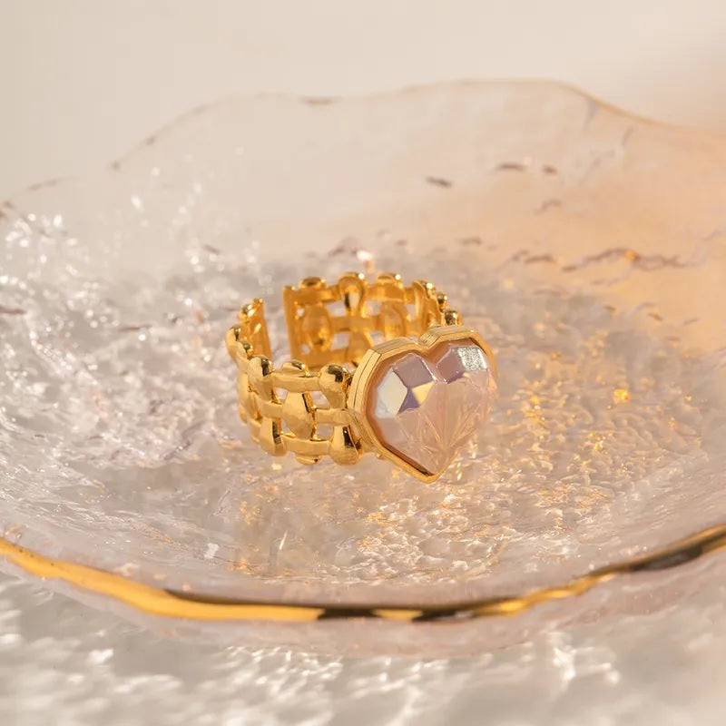 Anillo de Acero Inoxidable, Boutique, Enchapado, Forma de Corazón, Bisutería Fina, Estilo Elegante, Unisexo, Anillo Abierto, Piedras Preciosas