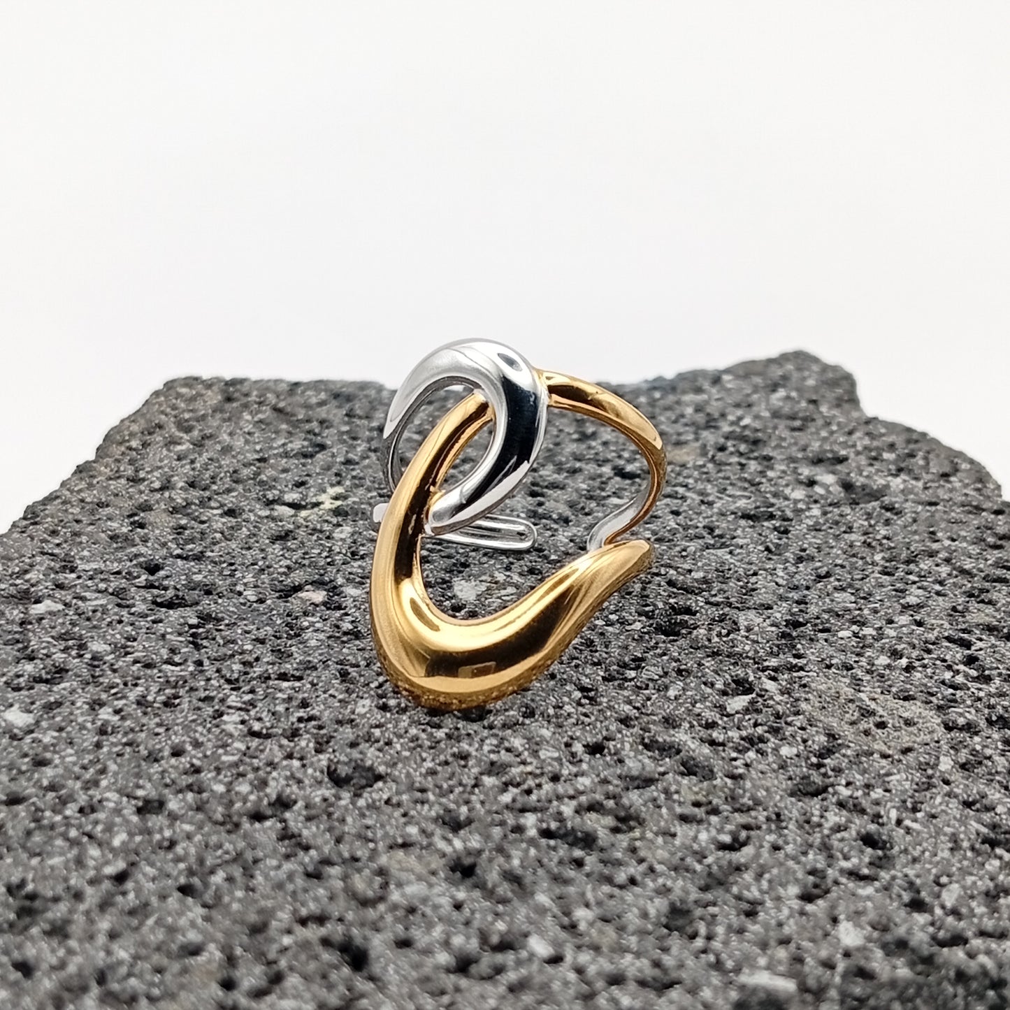 Anillo de Acero Inoxidable 304, Estilo Elegante, Líneas Geométricas, Color Dorado, Plateado, Tendencia, Boutique, Apertura Ajustable, Unisexo, Moda, Dos Tonos