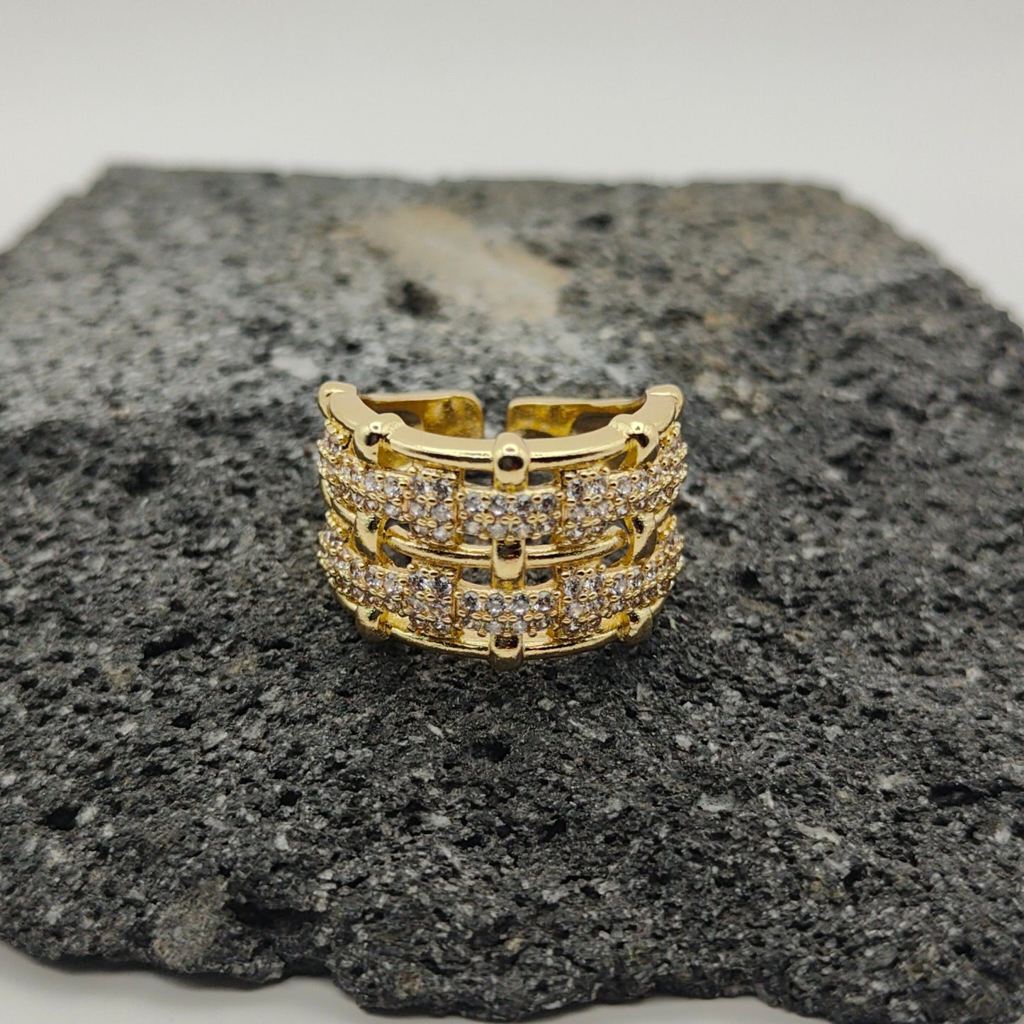 Anillo de Acero Inoxidable 304, Estilo Elegante, Circón, Tendencia, Rectangular, Boutique, Geométrico, Apertura Ajustable, Unisexo, Moda