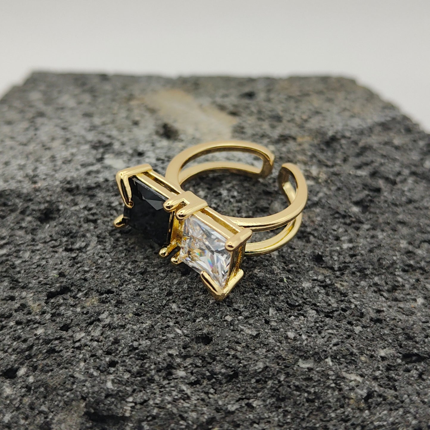 304 Stainless Steel Ring, Elegant Style, Zircon, Trend, Square, Boutique, Geometric, Adjustable Opening, Unisex, Fashion