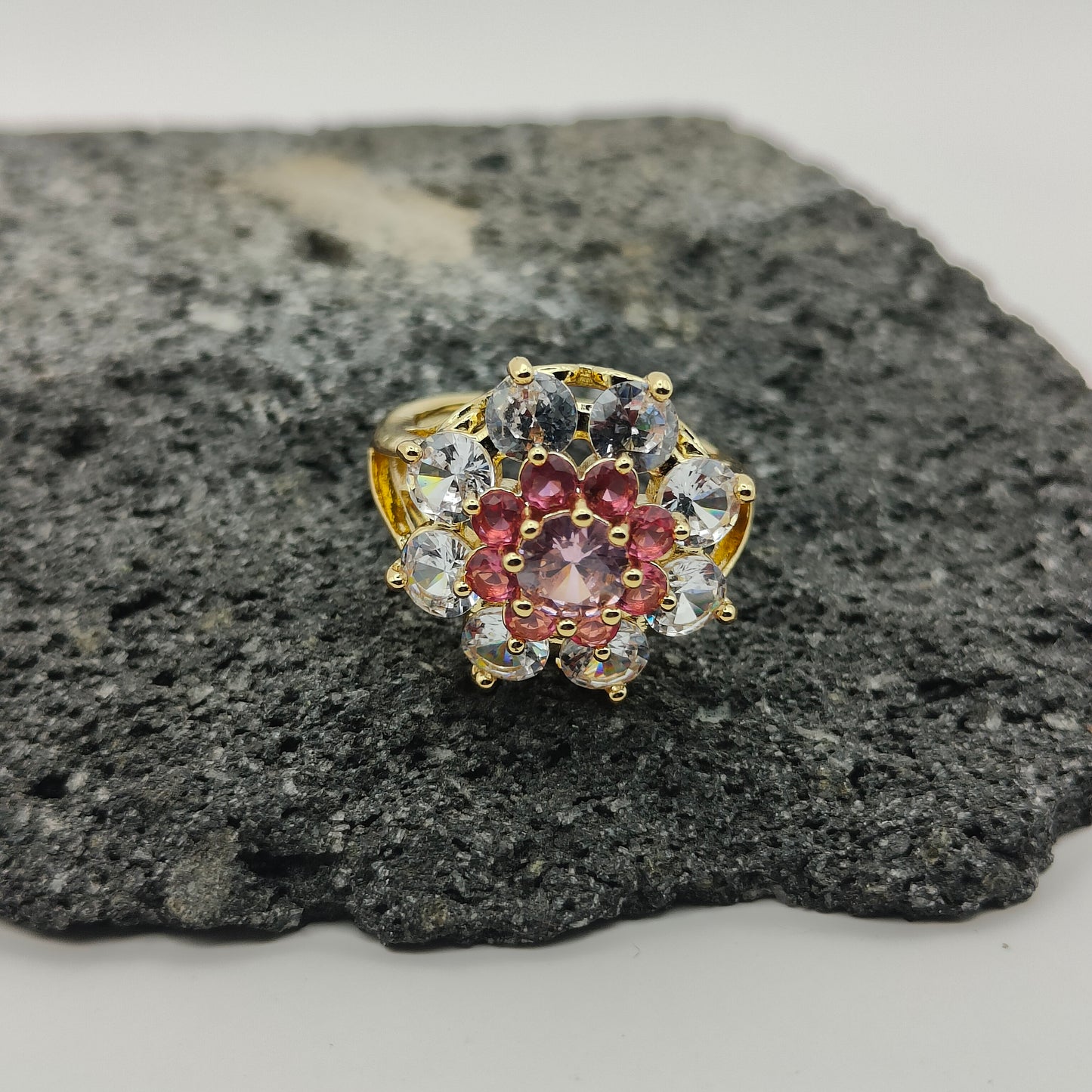 304 Stainless Steel Ring, Elegant Style, Zircon, Trend, Flower Shape, Boutique, Geometric, Adjustable Opening, Unisex, Fashion