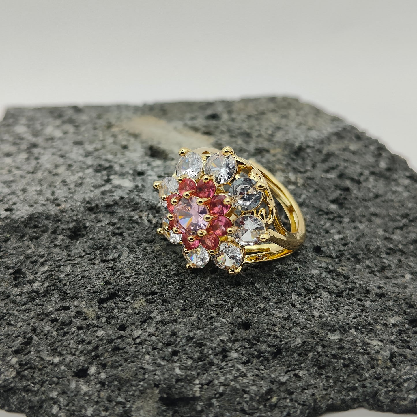 304 Stainless Steel Ring, Elegant Style, Zircon, Trend, Flower Shape, Boutique, Geometric, Adjustable Opening, Unisex, Fashion