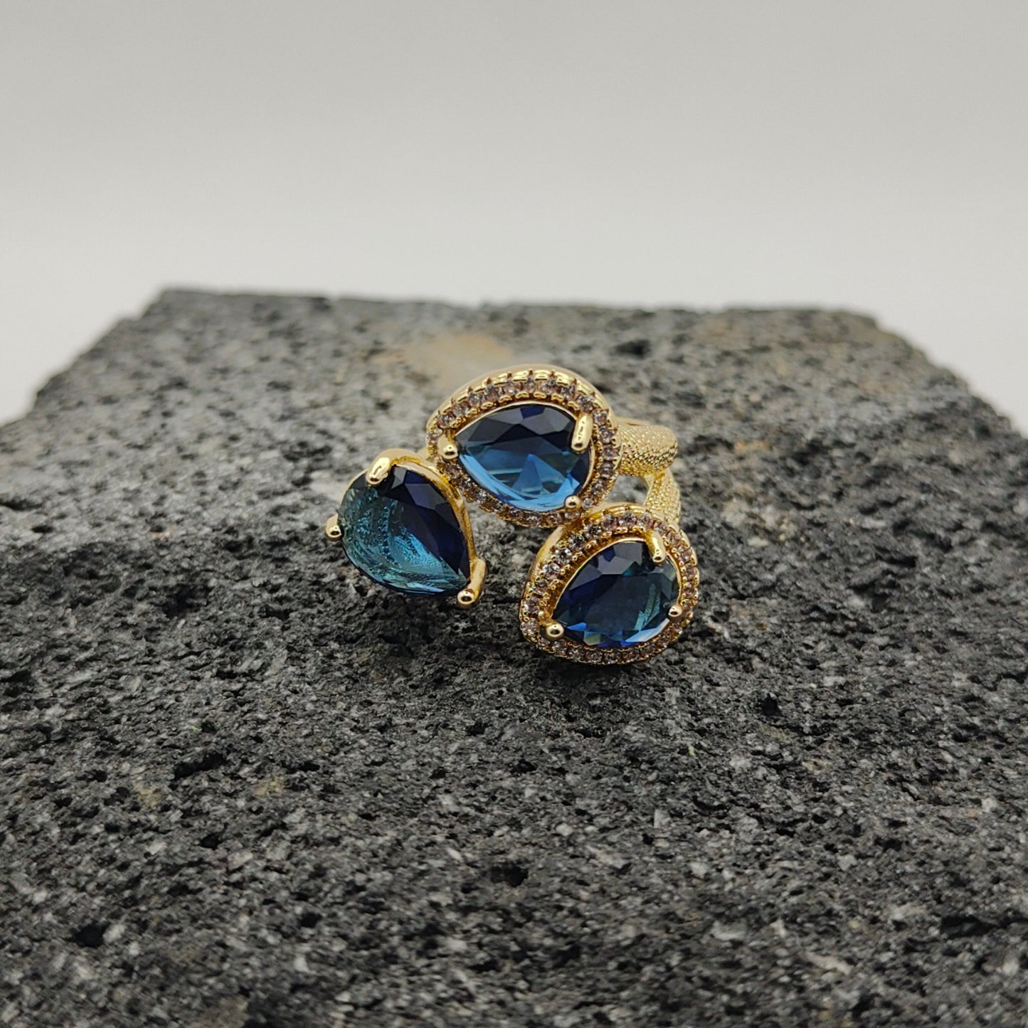 304 Stainless Steel Ring, Elegant Style, Zircon, Trend, Boutique, Triple Drop, Geometric, Adjustable Opening, Unisex, Fashion