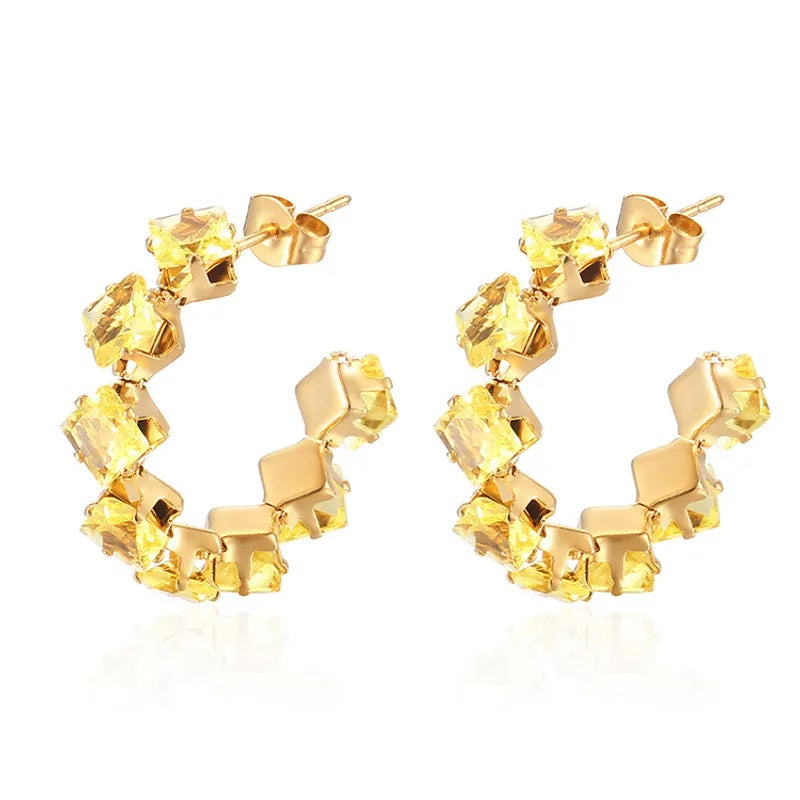 Aretes de Acero Inoxidable, Boutique, Enchapado, Bisutería Fina, Circón, Estilo Elegante, Moderno, Bloque de Color, Unisexo