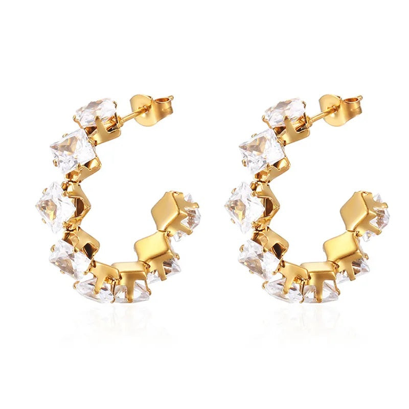 Aretes de Acero Inoxidable, Boutique, Enchapado, Bisutería Fina, Circón, Estilo Elegante, Moderno, Bloque de Color, Unisexo