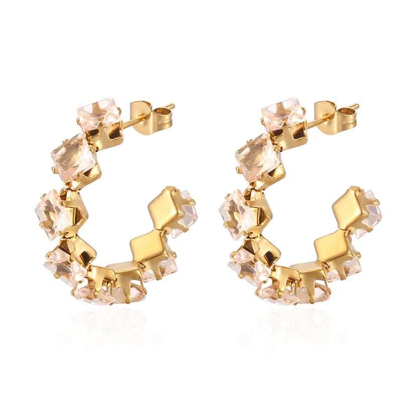 Aretes de Acero Inoxidable, Boutique, Enchapado, Bisutería Fina, Circón, Estilo Elegante, Moderno, Bloque de Color, Unisexo