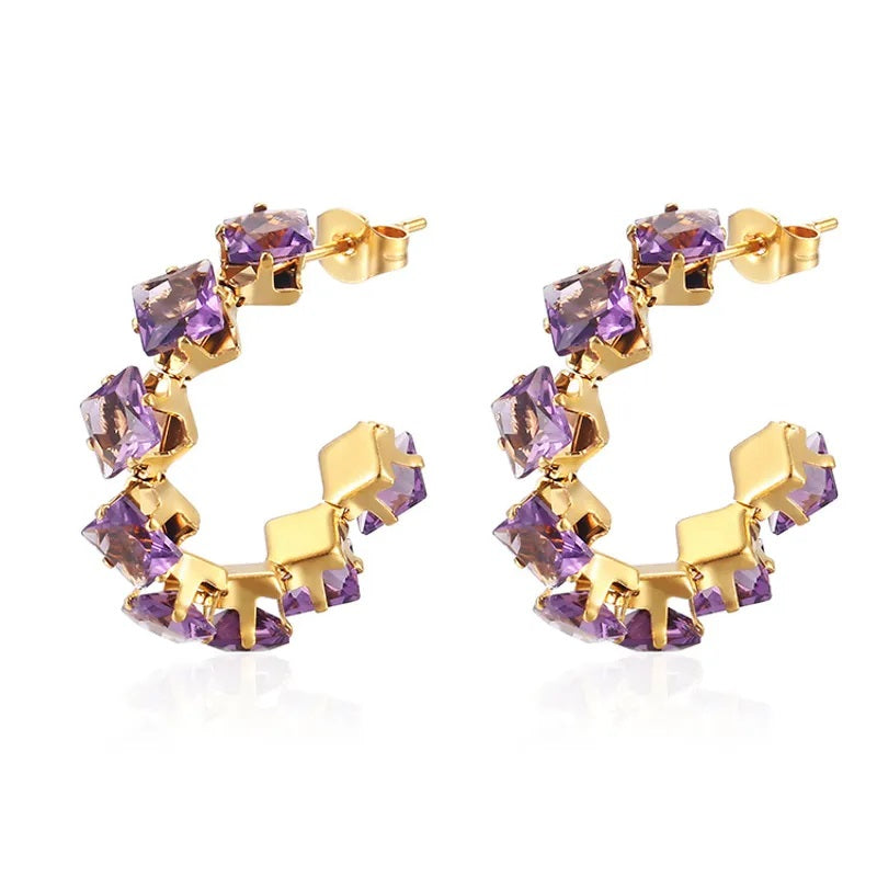 Aretes de Acero Inoxidable, Boutique, Enchapado, Bisutería Fina, Circón, Estilo Elegante, Moderno, Bloque de Color, Unisexo