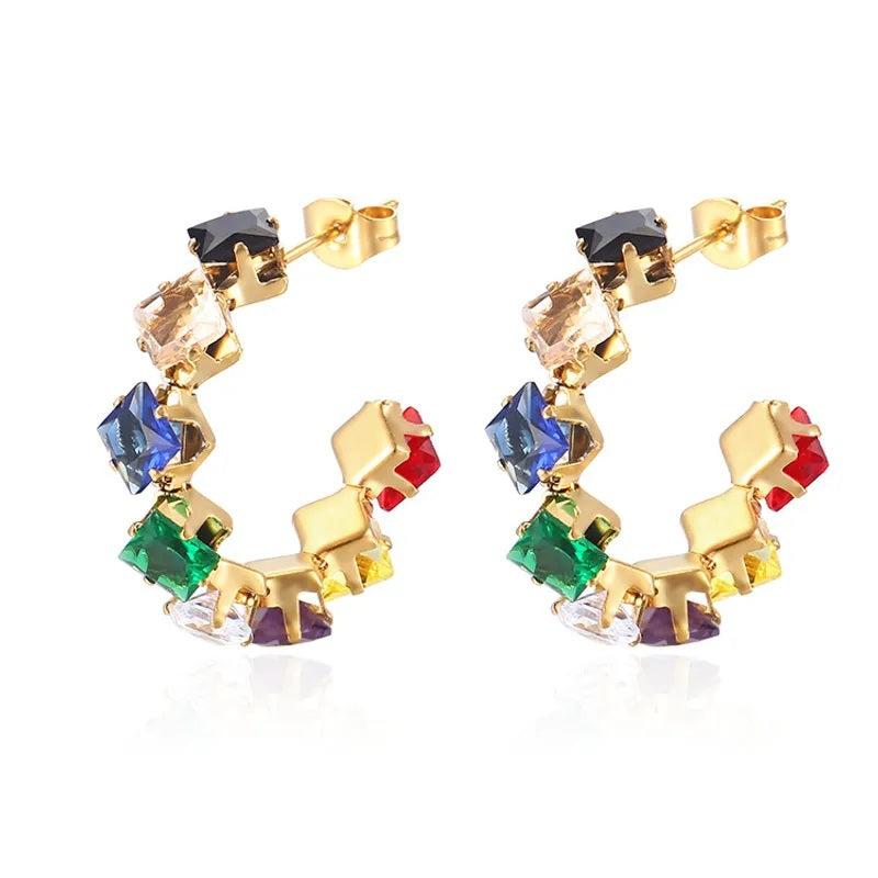 Aretes de Acero Inoxidable, Boutique, Enchapado, Bisutería Fina, Circón, Estilo Elegante, Moderno, Bloque de Color, Unisexo