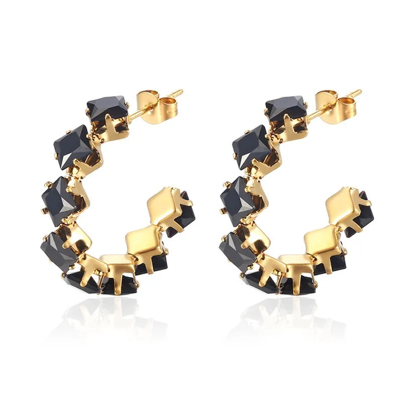 Aretes de Acero Inoxidable, Boutique, Enchapado, Bisutería Fina, Circón, Estilo Elegante, Moderno, Bloque de Color, Unisexo