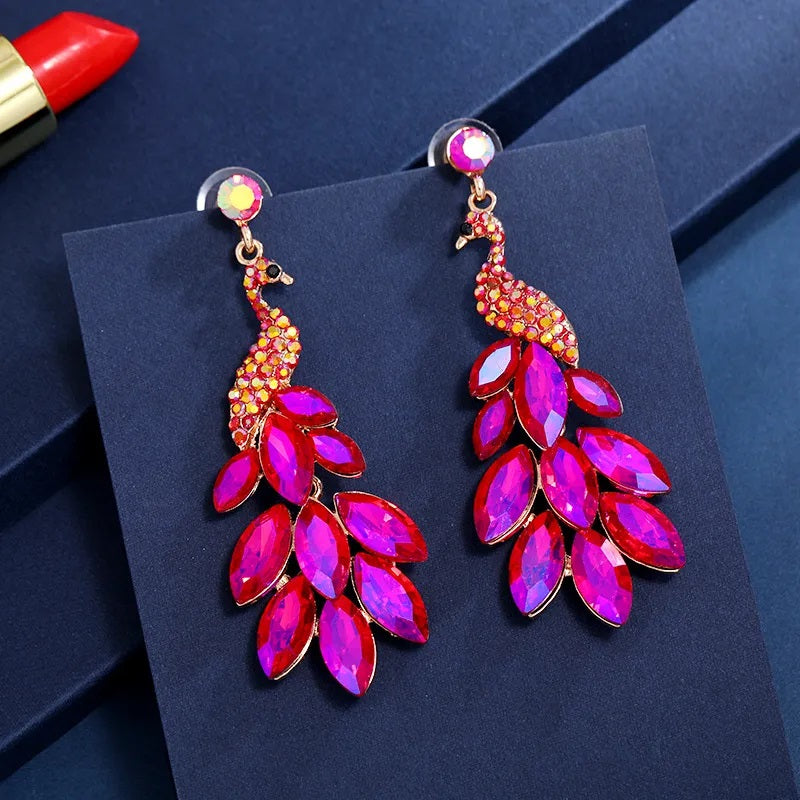 Aretes de Moda, Joyería de Fantasía, Largos, Estilo Elegante, Lujoso, Pavo Real, Aleación, Unisexo, Colgante, Cristal Artificial