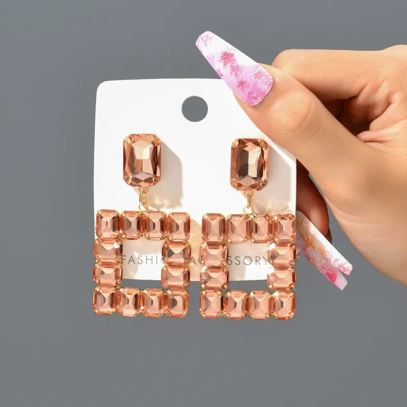 Aretes de Moda, Joyería de Fantasía, Largos, Estilo Elegante, Vidrio, Cuadrado, Aleación, Unisexo, Cobre, Colgante