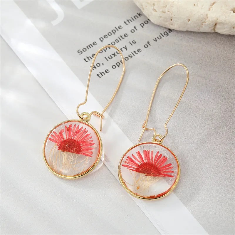 Aretes de Moda, Joyería de Fantasía, Largos, Estilo Bohemio, Flor Encapsulada, Resina, Aleación, Unisexo, Colgante
