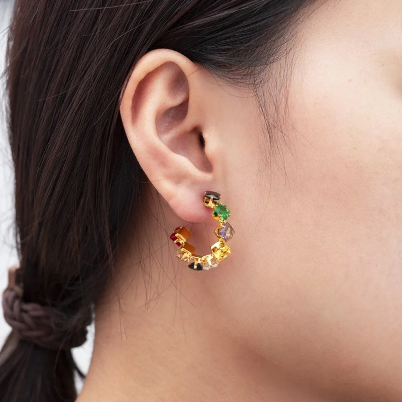 Aretes de Acero Inoxidable, Boutique, Enchapado, Bisutería Fina, Circón, Estilo Elegante, Moderno, Bloque de Color, Unisexo
