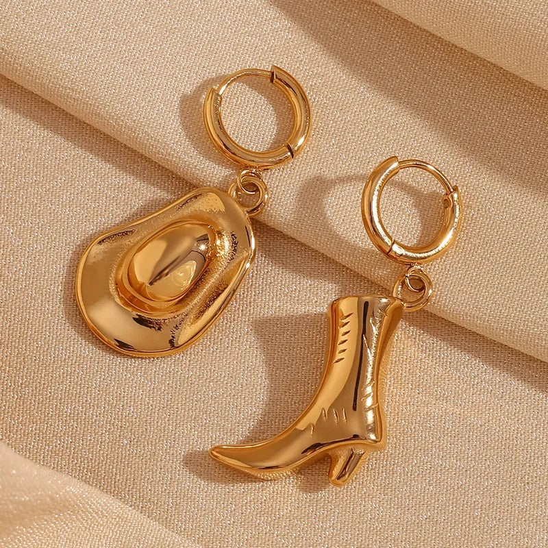 Aretes de Acero Inoxidable, Boutique, Bisutería Fina, Estilo Vaquero, Asimétrico, Enchapado, Unisexo, Colgante