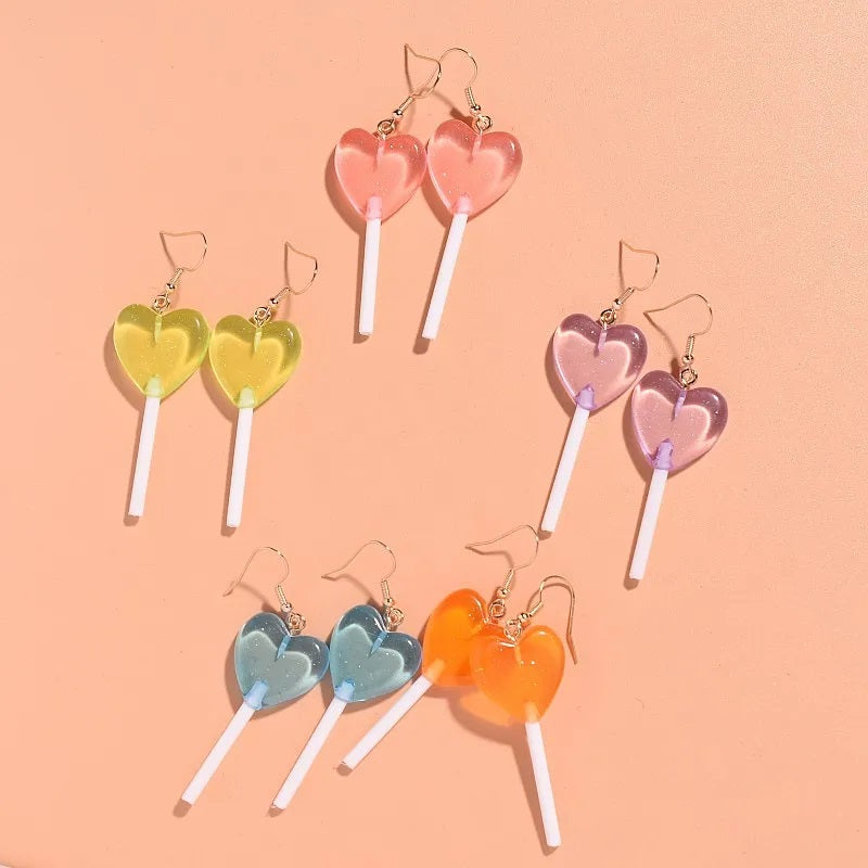 Fashion Earrings, Fantasy Jewelry, Long, Cute Style, Sweet, Lollipop, Heart Shape, Resin, Teacher, Alloy, Unisex, Pendant
