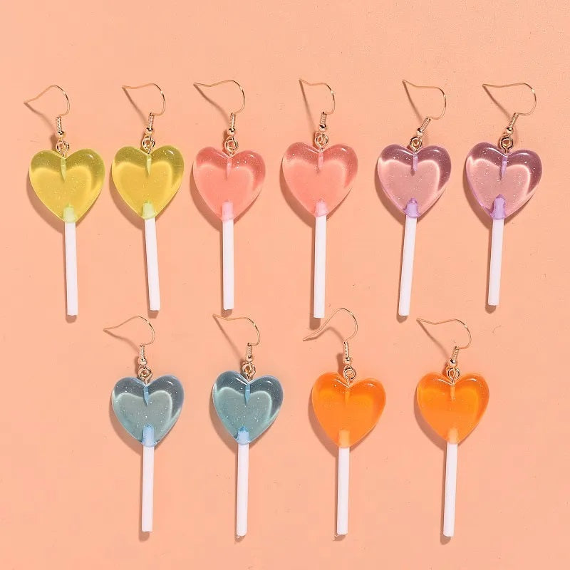 Fashion Earrings, Fantasy Jewelry, Long, Cute Style, Sweet, Lollipop, Heart Shape, Resin, Teacher, Alloy, Unisex, Pendant