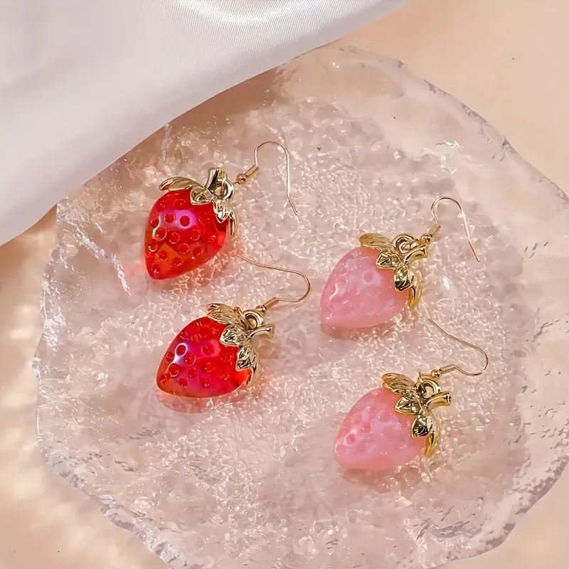 Fashion Earrings, Fantasy Jewelry, Fruit, Elegant Style, Strawberry, Alloy, Unisex, Resin, Pendant