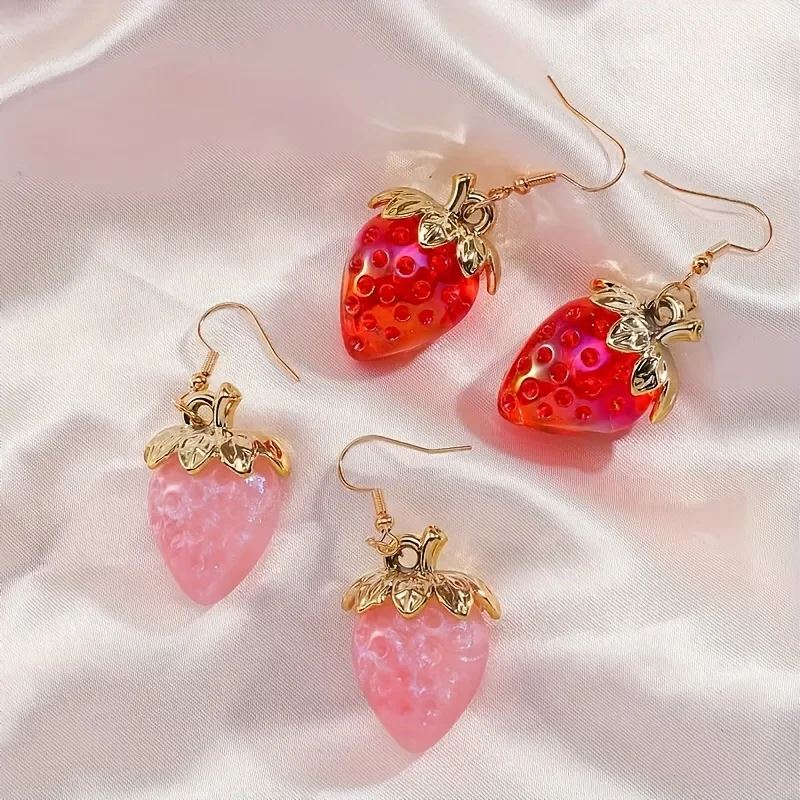 Fashion Earrings, Fantasy Jewelry, Fruit, Elegant Style, Strawberry, Alloy, Unisex, Resin, Pendant