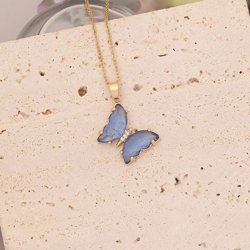 Collar de Acero Inoxidable, Boutique, Estilo Lindo, Mariposa, Vidrio, Cobre, Bisutería Fina, Unisexo, Colgante, Color Transparente, Sólido