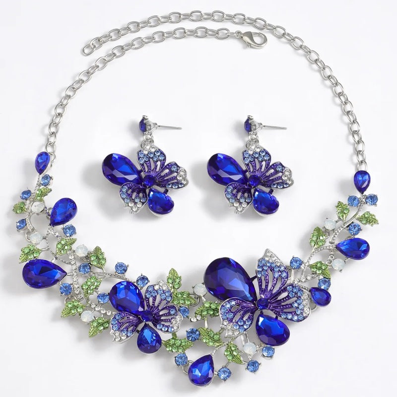 Jewelry Set, Fashion, Fantasy Jewelry, Set, Elegant Style, Flower Shape, Rhinestone, Pendant, Alloy, Unisex, Earrings