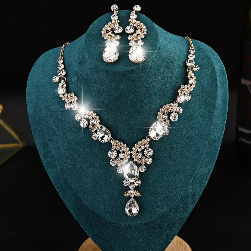 Jewelry Set, Fashion, Fantasy Jewelry, Set, Elegant Style, Drop Shape, Pendant, Alloy, Unisex, Earrings, Shiny Crystal
