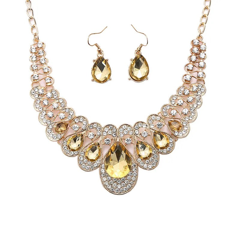 Jewelry Set, Fashion, Fantasy Jewelry, Set, Elegant Style, Drop Shape, Pendant, Alloy, Unisex, Gemstones, Earrings