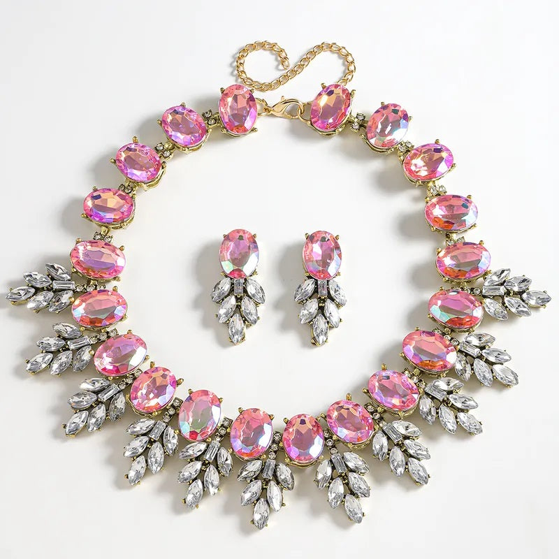 Jewelry Set, Fashion, Fantasy Jewelry, Set, Elegant Style, Oval Shape, Pendant, Alloy, Unisex, Earrings, Rhinestones