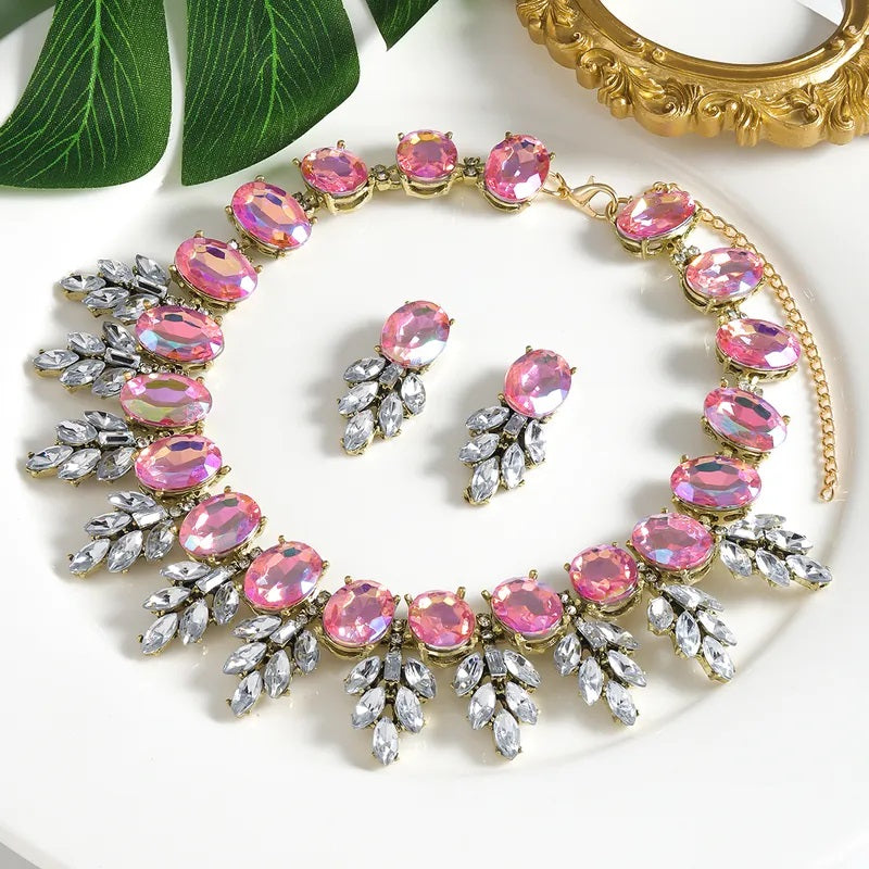 Jewelry Set, Fashion, Fantasy Jewelry, Set, Elegant Style, Oval Shape, Pendant, Alloy, Unisex, Earrings, Rhinestones