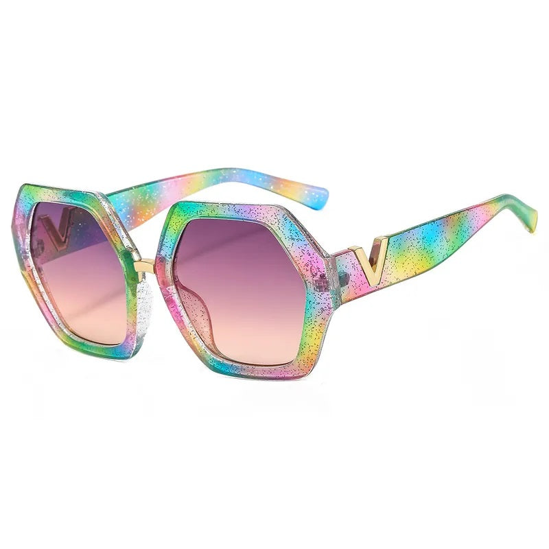 Lentes de Sol para Mujer, Estilo Retro, Boutique, Gafas, Letra, Inicial, Arcoíris, Geométrico, Unisexo, Moda, Multicolor