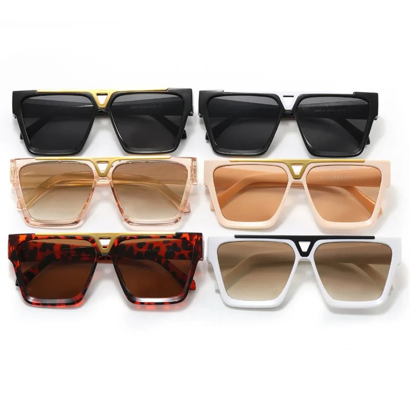 Sunglasses for Men Modern Style Square Full Frame Boutique Glasses Unisex Geometric Solid Color Fashion