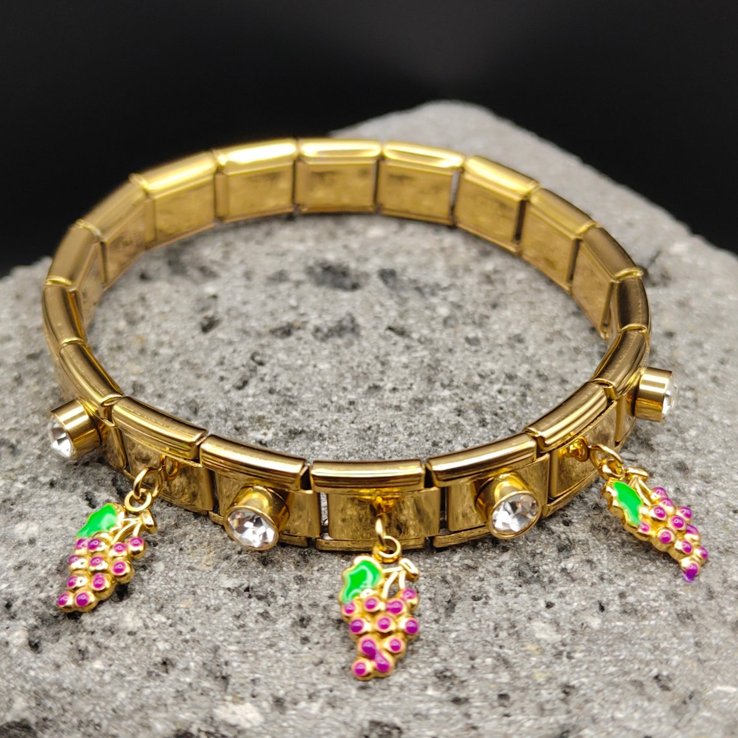 Pulsera de Acero Inoxidable 304, Estilo Italiano, Boutique, Circón, Dijes Colgantes, Frutal, Racimo, Unisexo, Tendencia, Uvas, Moda