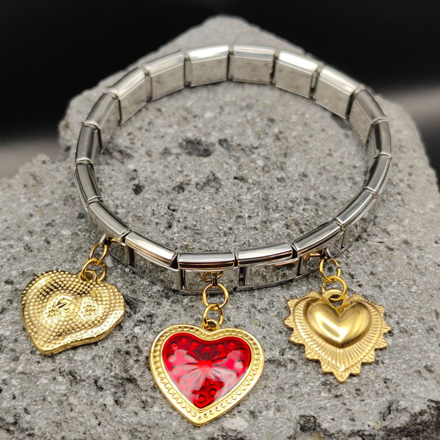 Pulsera de Acero Inoxidable 304, Estilo Italiano, Boutique, Dijes Colgantes, Corazones, Unisexo, Tendencia, Relieves, Moda