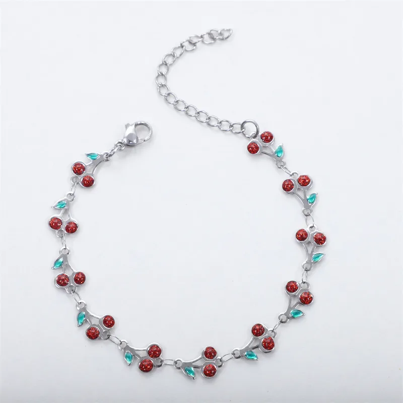 Pulsera de Acero Inoxidable, Boutique, Estilo Elegante, Fruta, Cereza, Bisutería Fina, Unisexo