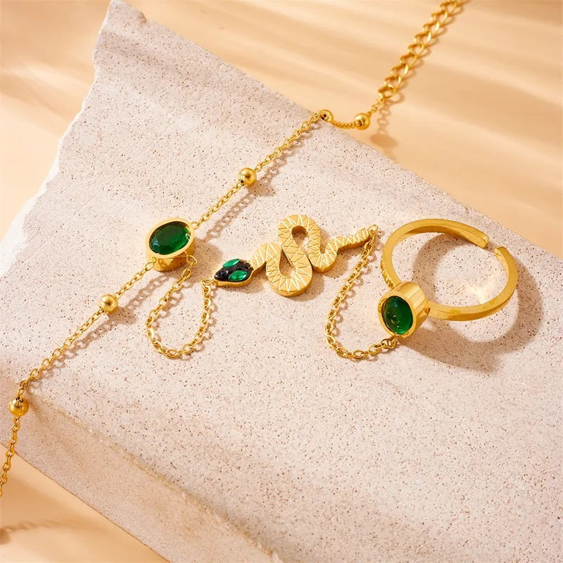 Pulsera de Acero Inoxidable, Boutique, Bisutería Fina, Estilo Vintage, Vidrio, Serpiente, Enchapado, Unisexo, Con Anillo Abierto