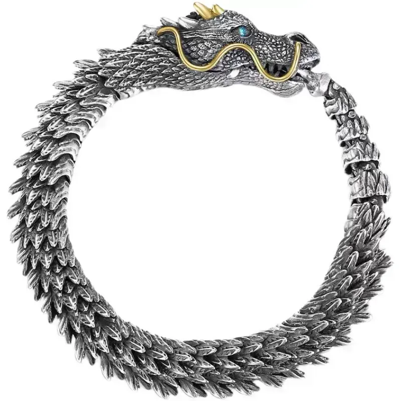 Pulsera para Hombre, Bisutería, Estilo Vintage, Dragón, Acabado Metal Antiguo, Retro, Cobre, Regalo, Unisexo