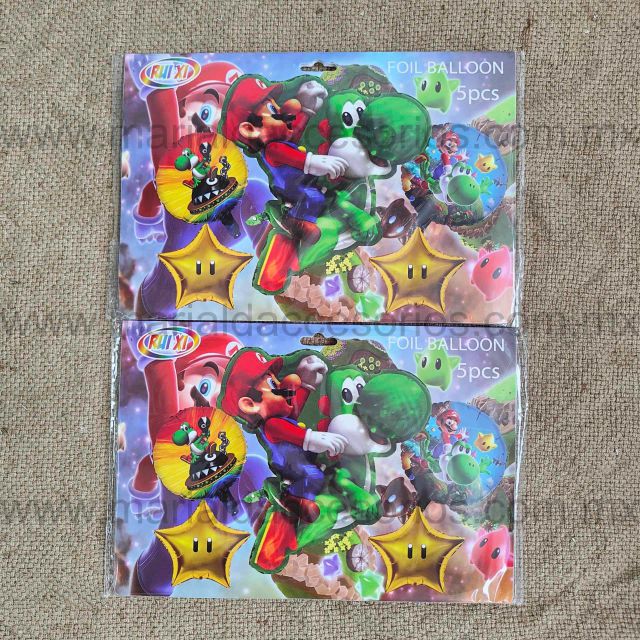 Set de Globos 5 Piezas, Temática Mario, Fiesta, Artículos para Fiesta, Estrellas, Decoración