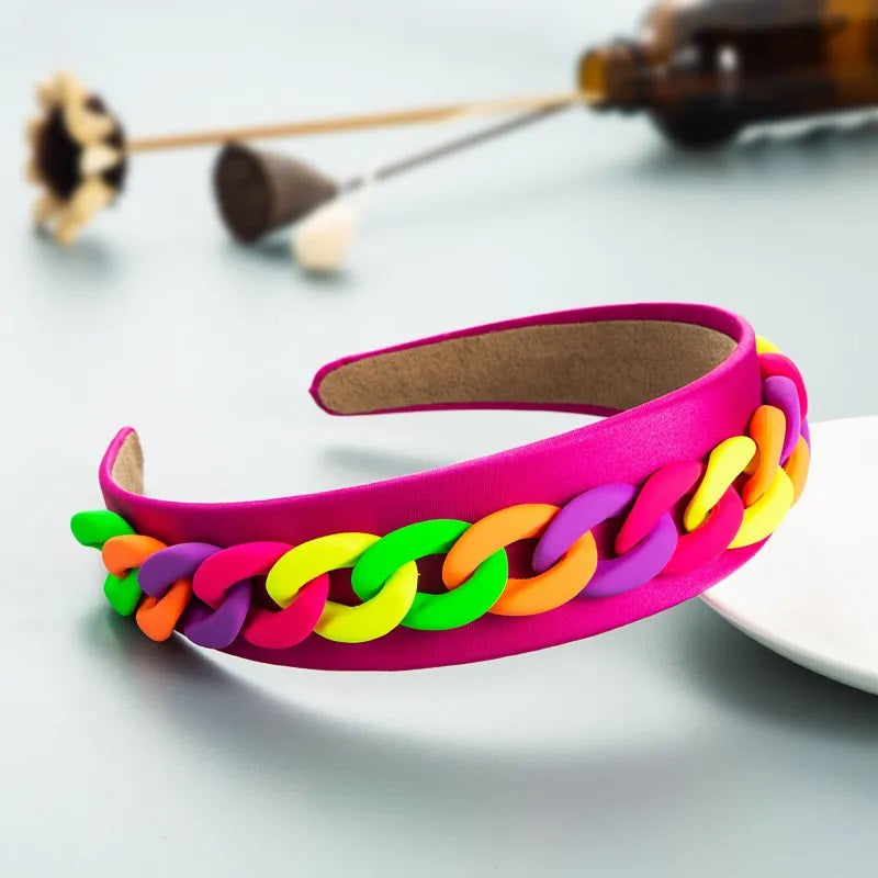 Hair Accessories, Headband, Solid Color, Women, Chain, Modern Style, Girl, Multicolor, Rainbow, Unisex, Links