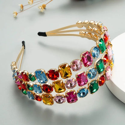 Hair Accessories, Headband, Women, Elegant Style, Triple, Geometric, Rainbow, Girl, Transparent Color, Unisex, Alloy, Multicolor, Rhinestones