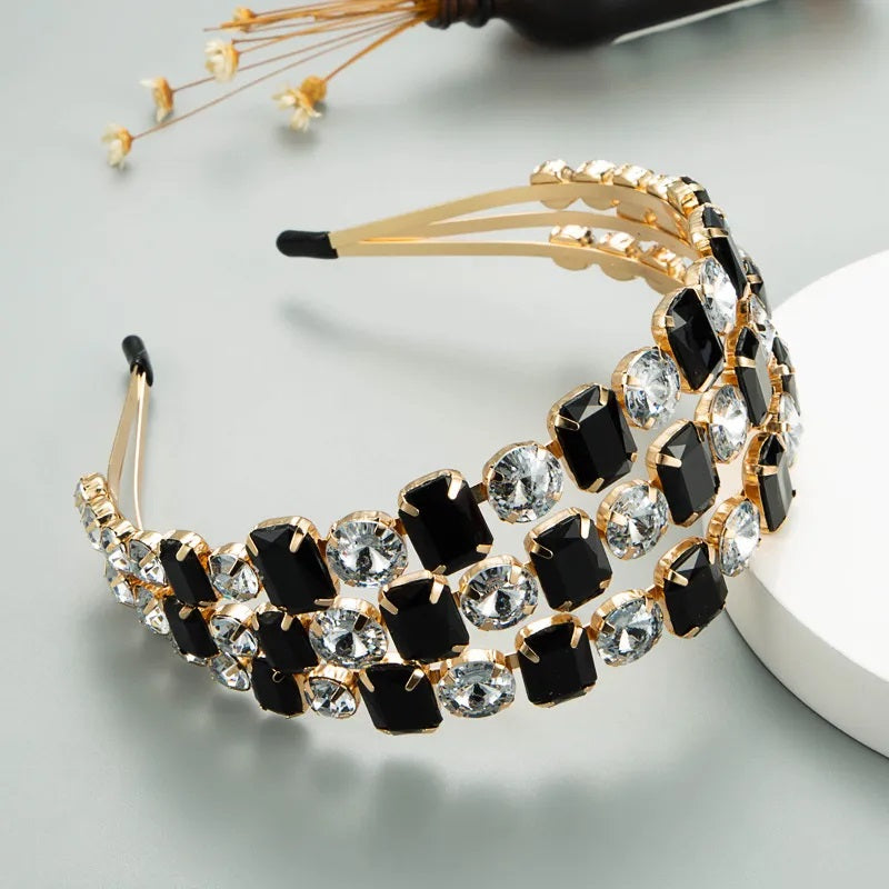 Hair Accessories, Headband, Women, Elegant Style, Triple, Geometric, Rainbow, Girl, Transparent Color, Unisex, Alloy, Multicolor, Rhinestones