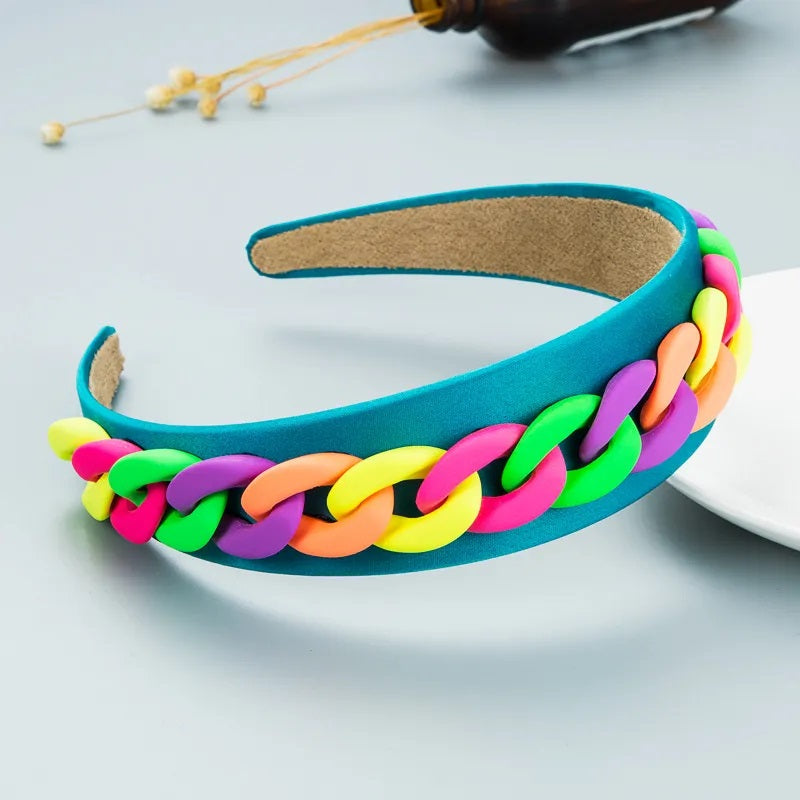 Hair Accessories, Headband, Solid Color, Women, Chain, Modern Style, Girl, Multicolor, Rainbow, Unisex, Links