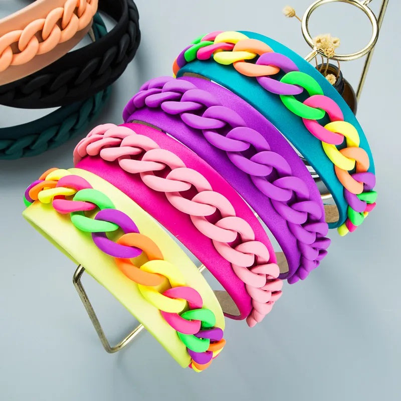 Hair Accessories, Headband, Solid Color, Women, Chain, Modern Style, Girl, Multicolor, Rainbow, Unisex, Links
