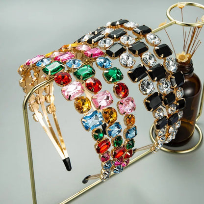 Hair Accessories, Headband, Women, Elegant Style, Triple, Geometric, Rainbow, Girl, Transparent Color, Unisex, Alloy, Multicolor, Rhinestones
