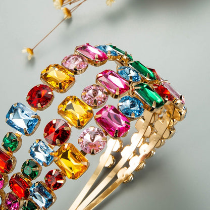 Hair Accessories, Headband, Women, Elegant Style, Triple, Geometric, Rainbow, Girl, Transparent Color, Unisex, Alloy, Multicolor, Rhinestones