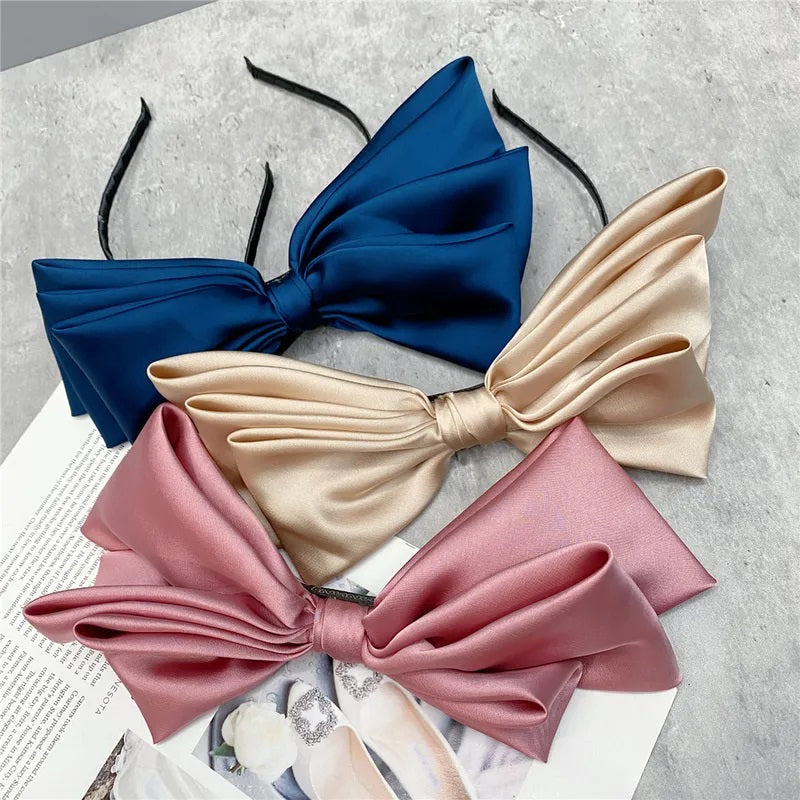 Accesorios para el Cabello, Diadema, Maxi Moño, Moda Coquette, Tres Capas, Mujer, Color Sólido, Niña, Satinado, Elegante, Unisexo