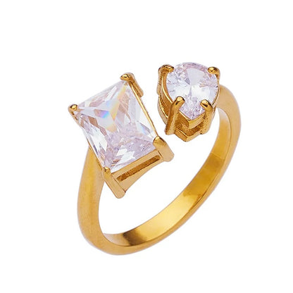 Anillo de Acero Inoxidable, Boutique, Enchapado, Bisutería Fina, Rectángulo, Geométrico, Gota, Estilo Elegante, Circón, Unisexo, Anillo Abierto