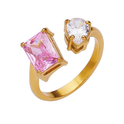 Anillo de Acero Inoxidable, Boutique, Enchapado, Bisutería Fina, Rectángulo, Geométrico, Gota, Estilo Elegante, Circón, Unisexo, Anillo Abierto