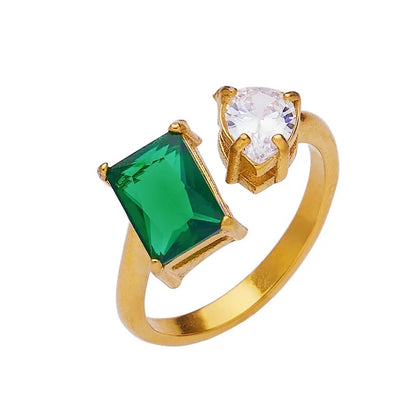 Anillo de Acero Inoxidable, Boutique, Enchapado, Bisutería Fina, Rectángulo, Geométrico, Gota, Estilo Elegante, Circón, Unisexo, Anillo Abierto