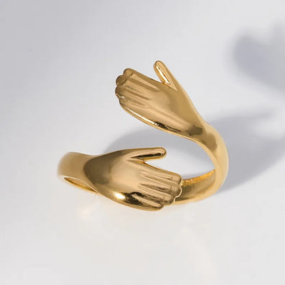 Anillo de Acero Inoxidable, Boutique, Enchapado, Bisutería Fina, Forma de Manos, Abrazo, Estilo Casual, Unisexo, Color Sólido, Asimétrico